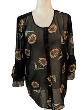 Cabi La Di Dah Poetcore Boho Blouse Sheer Floral Boho Romantic Poet Sleeve